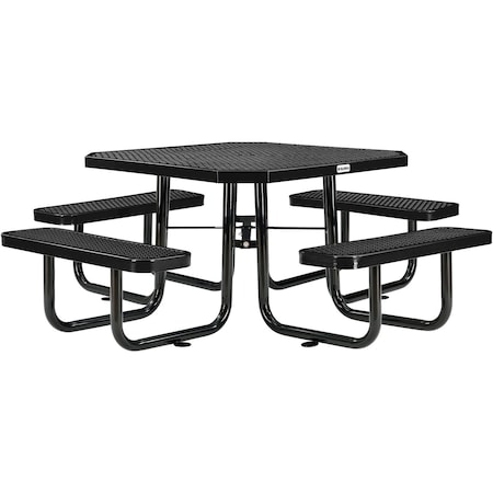 Global Industrial Octagonal Picnic Table, Black, Expanded Metal, 46 in 436982BK